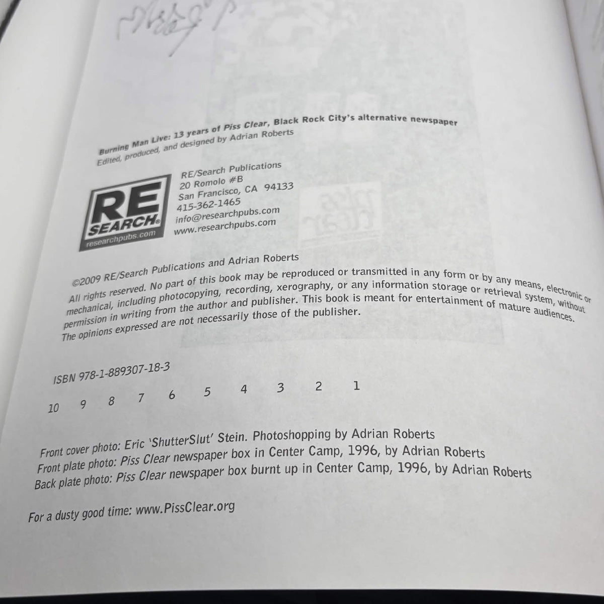 Burning Man Live: 13 Years of Piss Clear – Adrian Roberts – Signed First Printing