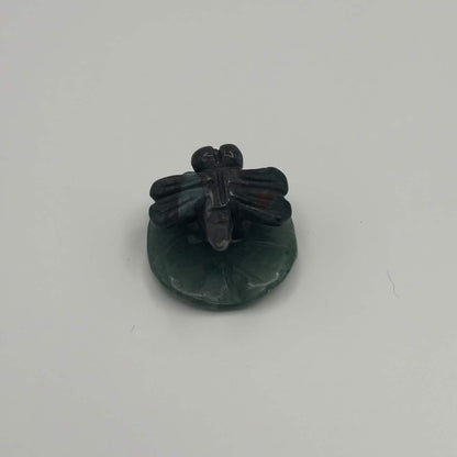 Moss Agate Dragonfly on Green Aventurine Leaf – Natural Stone Carving (CR-DF10)