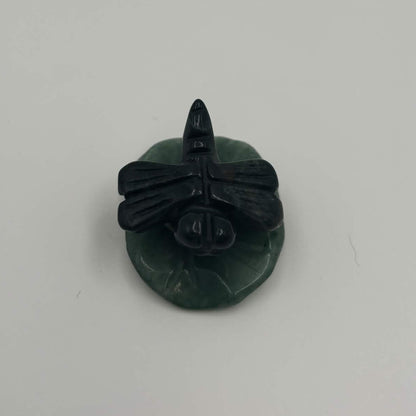 Moss Agate Dragonfly on Green Aventurine Leaf – Natural Stone Carving (CR-DF11)