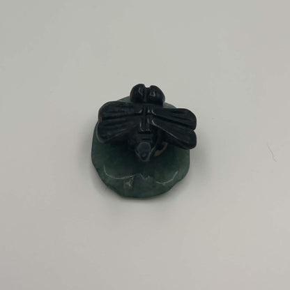 Moss Agate Dragonfly on Green Aventurine Leaf – Natural Stone Carving (CR-DF11)