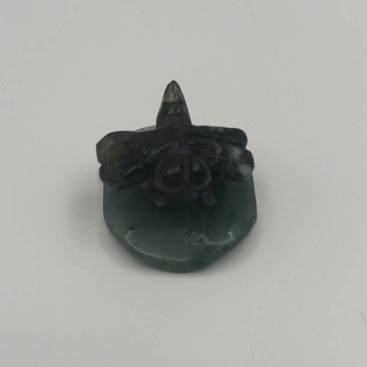 Moss Agate Dragonfly on Green Aventurine Leaf – Natural Stone Carving (CR-DF12)