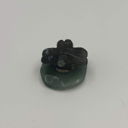 Moss Agate Dragonfly on Green Aventurine Leaf – Natural Stone Carving (CR-DF12)