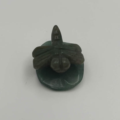 Moss Agate Dragonfly on Green Aventurine Leaf – Natural Stone Carving (CR-DF13)