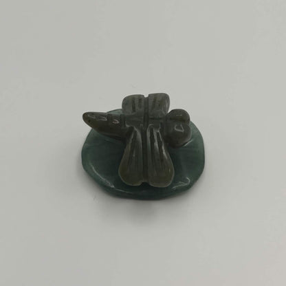 Moss Agate Dragonfly on Green Aventurine Leaf – Natural Stone Carving (CR-DF13)