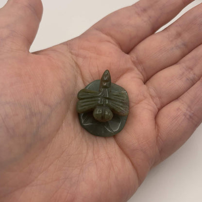 Moss Agate Dragonfly on Green Aventurine Leaf – Natural Stone Carving (CR-DF13)