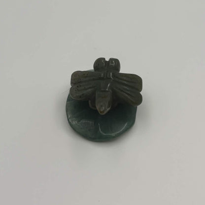 Moss Agate Dragonfly on Green Aventurine Leaf – Natural Stone Carving (CR-DF13)