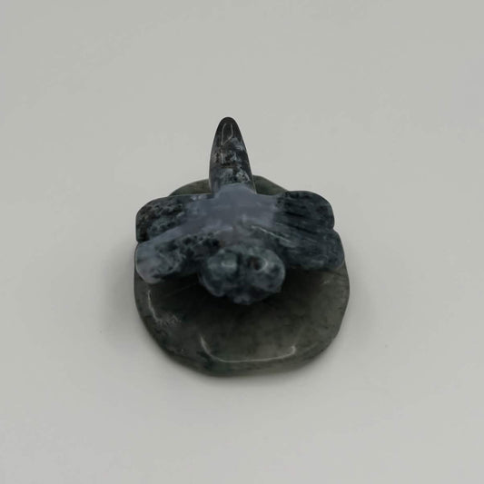 Moss Agate Dragonfly on Green Aventurine Leaf – Natural Stone Carving (CR-DF5)