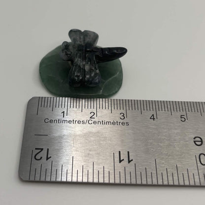 Moss Agate Dragonfly on Green Aventurine Leaf – Natural Stone Carving (CR-DF6)