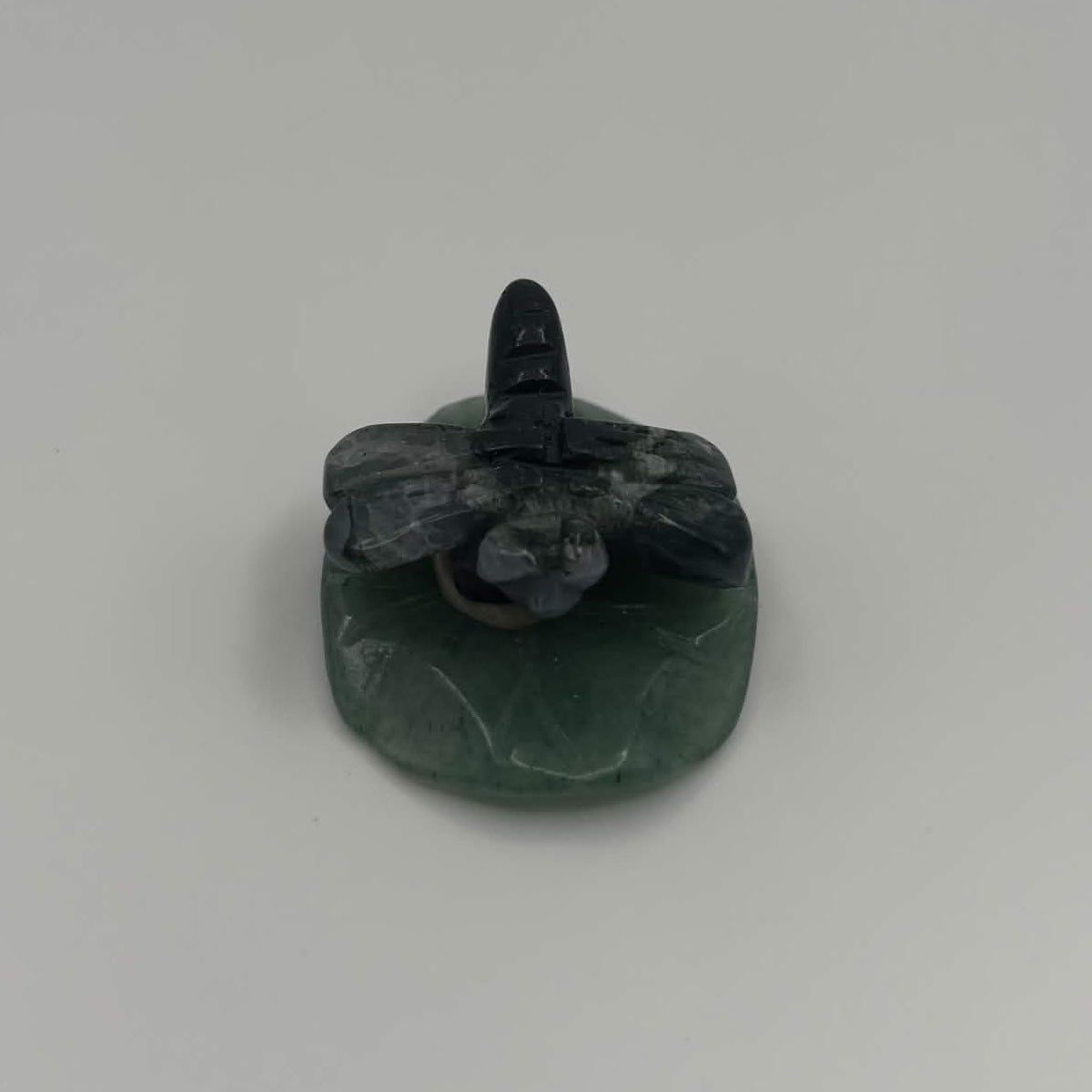 Moss Agate Dragonfly on Green Aventurine Leaf – Natural Stone Carving (CR-DF6)