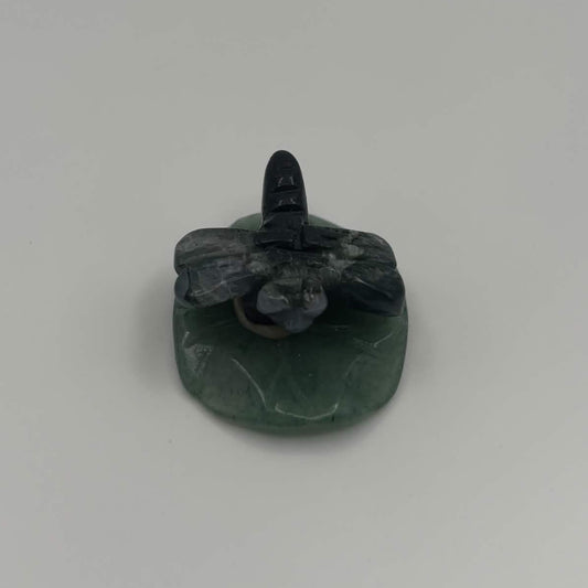 Moss Agate Dragonfly on Green Aventurine Leaf – Natural Stone Carving (CR-DF6)