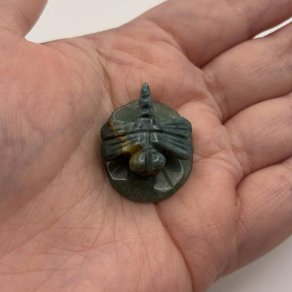 Moss Agate Dragonfly on Green Aventurine Leaf – Natural Stone Carving (CR-DF7)