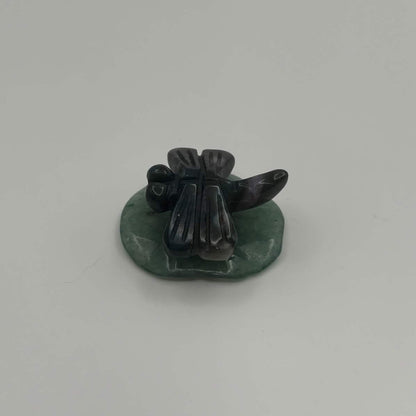 Moss Agate Dragonfly on Green Aventurine Leaf – Natural Stone Carving (CR-DF8)