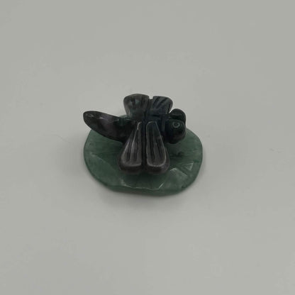 Moss Agate Dragonfly on Green Aventurine Leaf – Natural Stone Carving (CR-DF8)