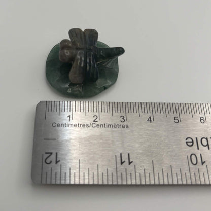 Moss Agate Dragonfly on Green Aventurine Leaf – Natural Stone Carving (CR-DF9)
