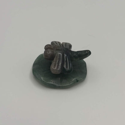 Moss Agate Dragonfly on Green Aventurine Leaf – Natural Stone Carving (CR-DF9)