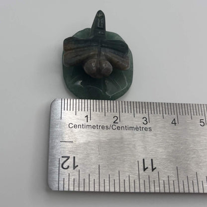 Moss Agate Dragonfly on Green Aventurine Leaf – Natural Stone Carving (CR-DF9)