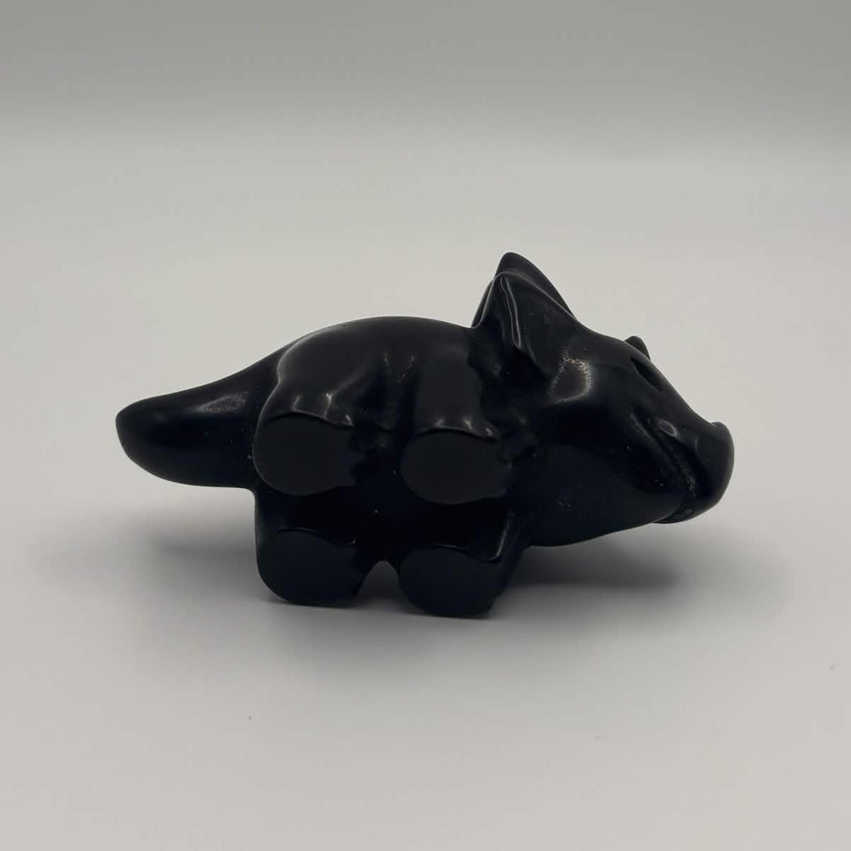Polished Black Obsidian Triceratops