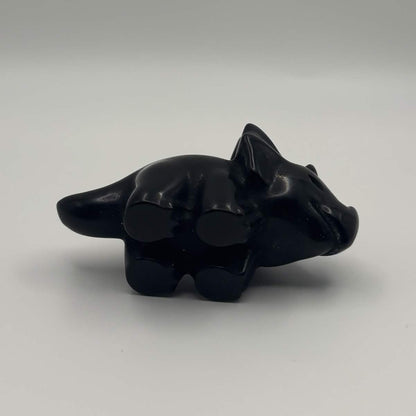 Polished Black Obsidian Triceratops