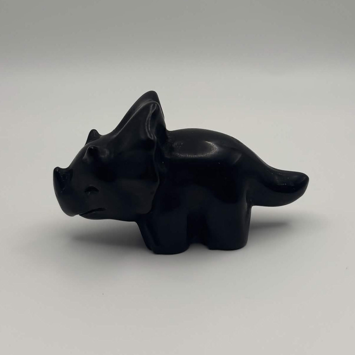 Polished Black Obsidian Triceratops