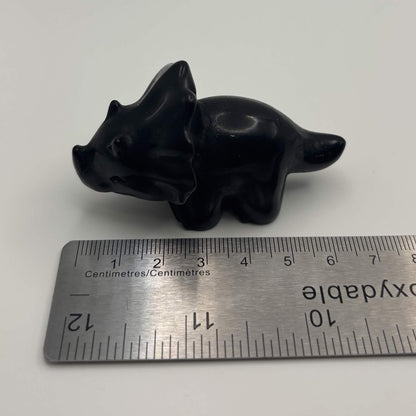 Polished Black Obsidian Triceratops