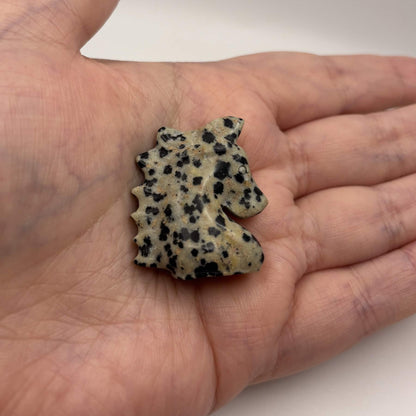 Polished Dalmatian Jasper Unicorn Head