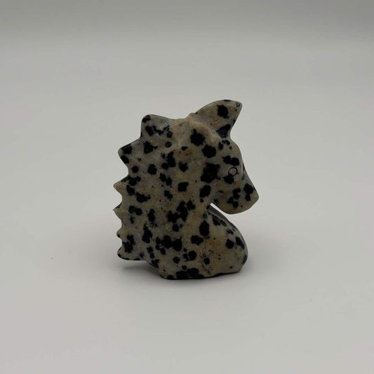 Polished Dalmatian Jasper Unicorn Head