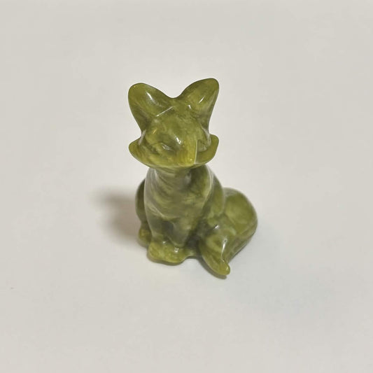 Tree Jasper Sitting Fox Carving – Natural Polished Crystal Stone