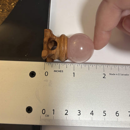 Brazilian Rose Quartz Mini Sphere with Wooden Stand – 1 in (2.5 cm) (CR-SP1)