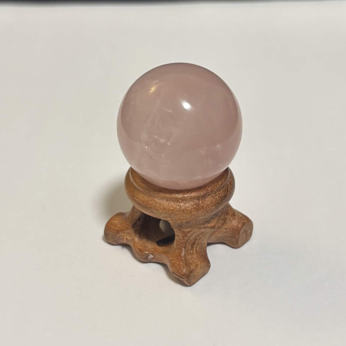 Brazilian Rose Quartz Mini Sphere with Wooden Stand – 1 in (2.5 cm) (CR-SP1)