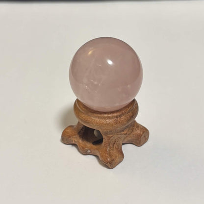 Brazilian Rose Quartz Mini Sphere with Wooden Stand – 1 in (2.5 cm) (CR-SP1)