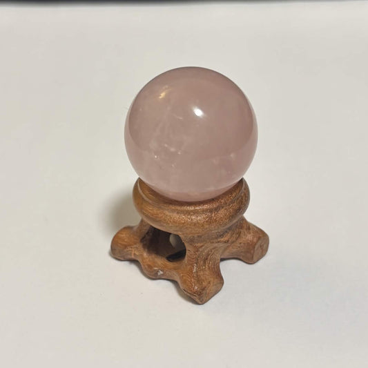 Brazilian Rose Quartz Mini Sphere with Wooden Stand – 1 in (2.5 cm) (CR-SP1)