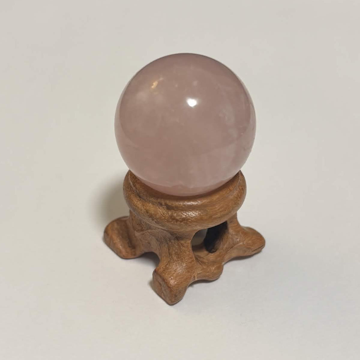 Brazilian Rose Quartz Mini Sphere with Wooden Stand – 1 in (2.5 cm) (CR-SP1)