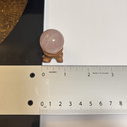Brazilian Rose Quartz Mini Sphere with Wooden Stand – 1 in (2.5 cm) (CR-SP1)