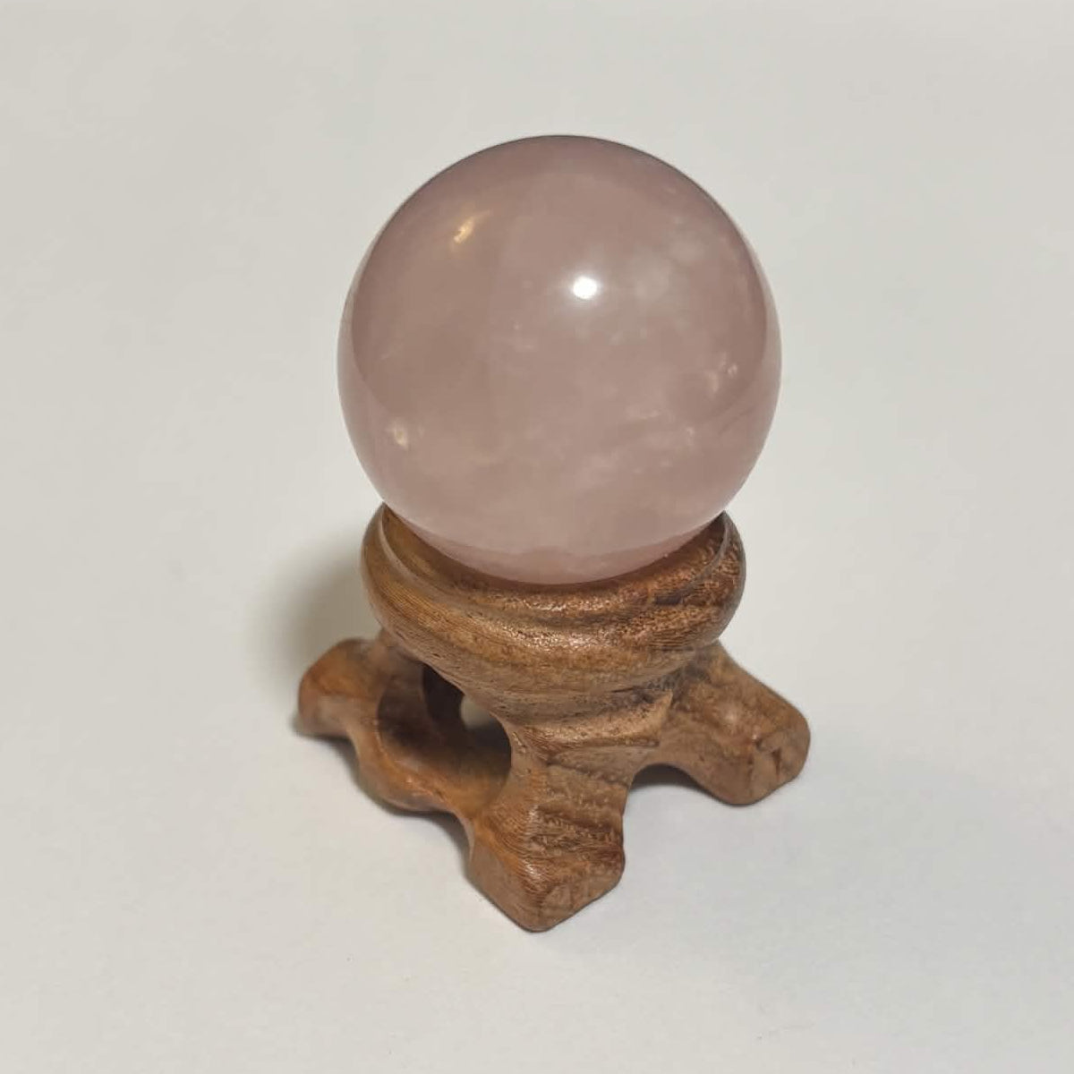 Brazilian Rose Quartz Mini Sphere with Wooden Stand – 1 in (2.5 cm) (CR-SP1)