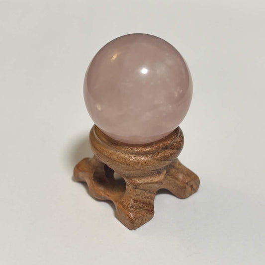 Brazilian Rose Quartz Mini Sphere with Wooden Stand – 1 in (2.5 cm) (CR-SP1)