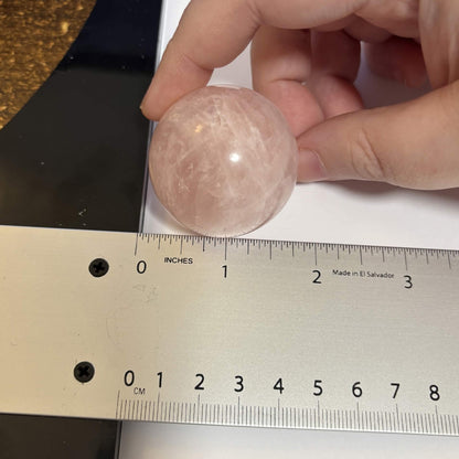 Brazilian Rose Quartz Sphere with Wooden Stand – 1.6 in (4.1 cm) (CR-SP2)