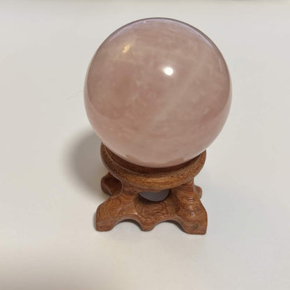 Brazilian Rose Quartz Sphere with Wooden Stand – 1.6 in (4.1 cm) (CR-SP2)