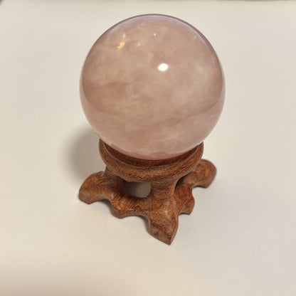Brazilian Rose Quartz Sphere with Wooden Stand – 1.6 in (4.1 cm) (CR-SP2)