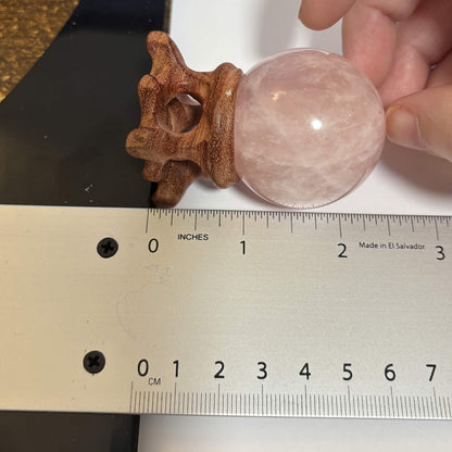 Brazilian Rose Quartz Sphere with Wooden Stand – 1.6 in (4.1 cm) (CR-SP2)