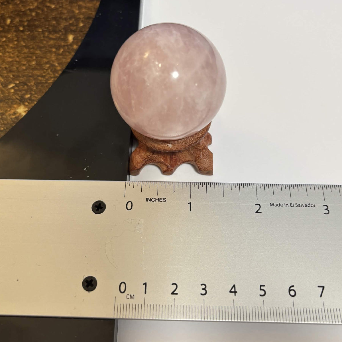 Brazilian Rose Quartz Sphere with Wooden Stand – 1.6 in (4.1 cm) (CR-SP2)