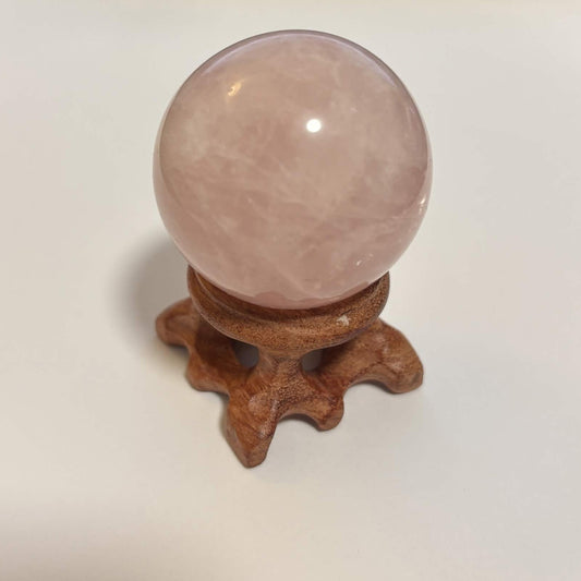 Brazilian Rose Quartz Sphere with Wooden Stand – 1.6 in (4.1 cm) (CR-SP2)