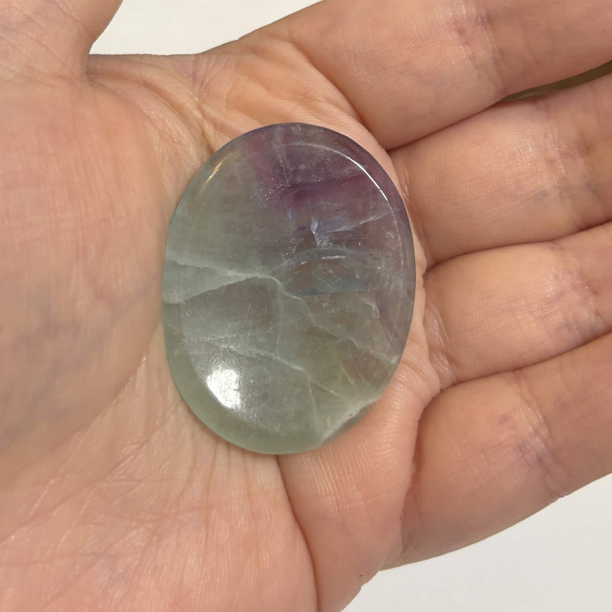 Green & Purple Fluorite Oval Worry Stone – Natural Crystal Stone (CR-WS9)