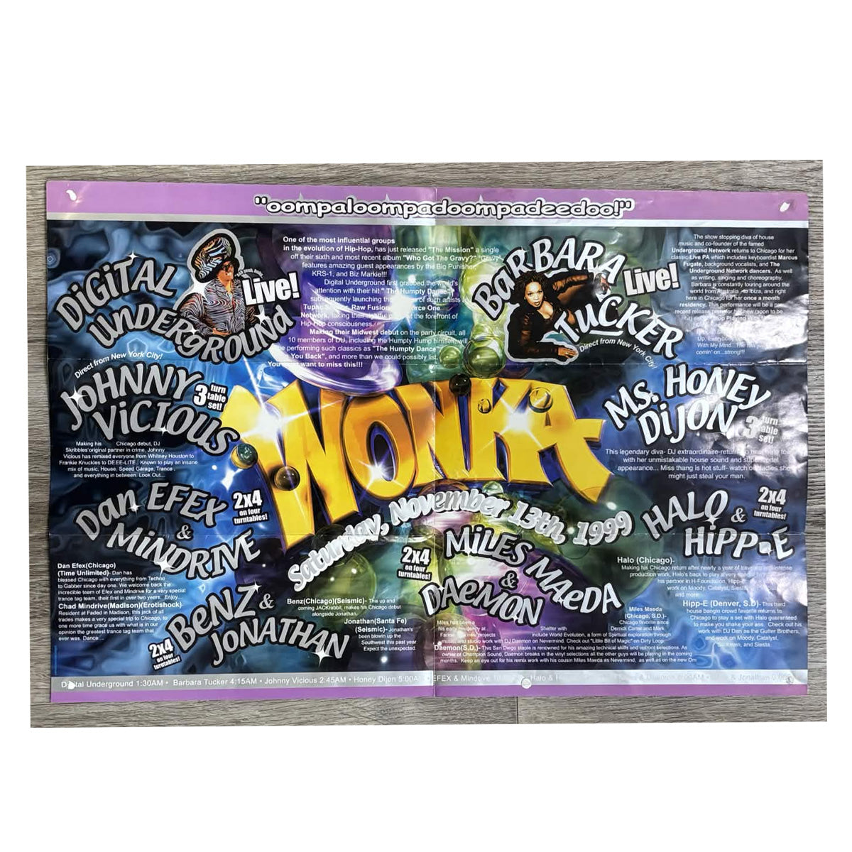 Vintage 1999 WONKA Chicago Rave Flyer Ephemera – Digital Underground, Honey Dijon + More