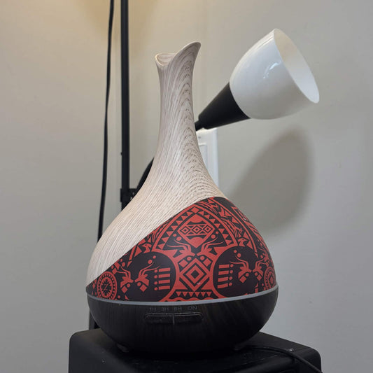 300 mL Ultrasonic Essential Oil Diffuser — Red & Black Geometric Faux Wood Design