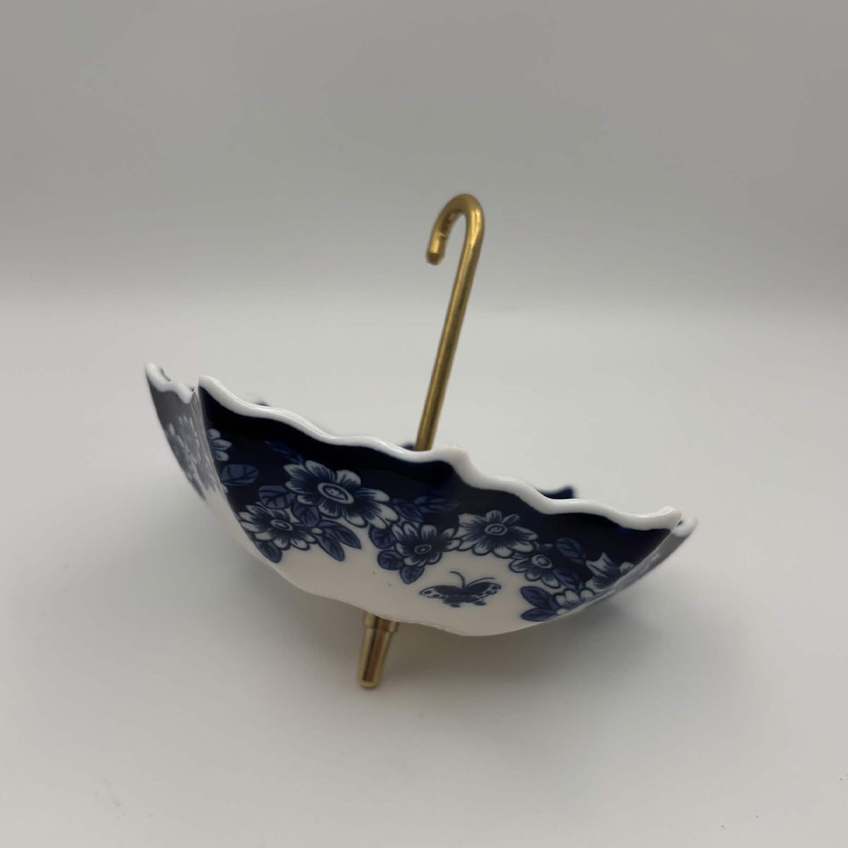 Blue & White Ceramic Umbrella Tea Strainer with Catch Dish — 2 Piece