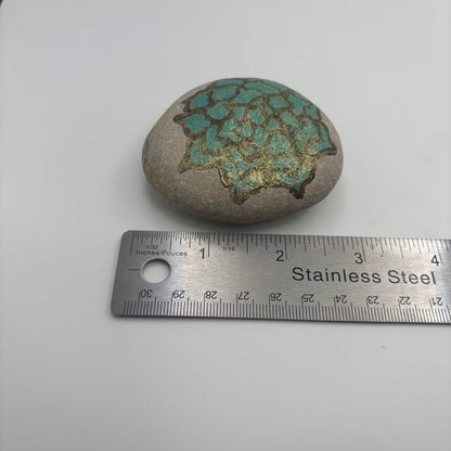 Original Hand-Painted Lake Superior Stone — Green & Gold Floral — 1 of 3
